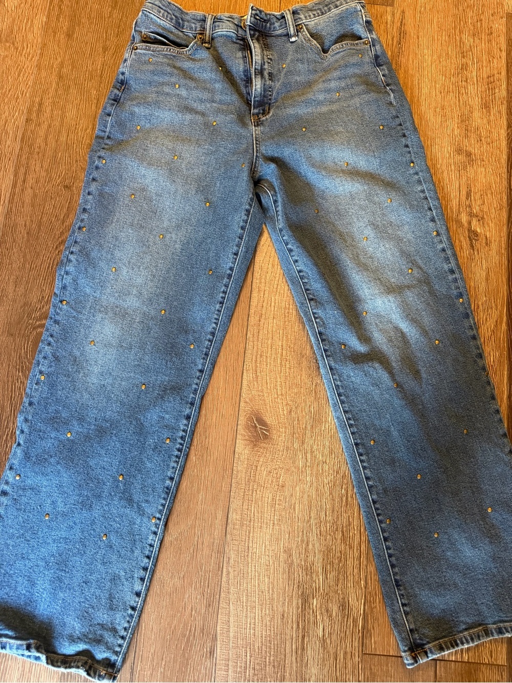 Jessica Simpson Blue Wide-leg Boyfriend Jeans with Gold Stud Accents